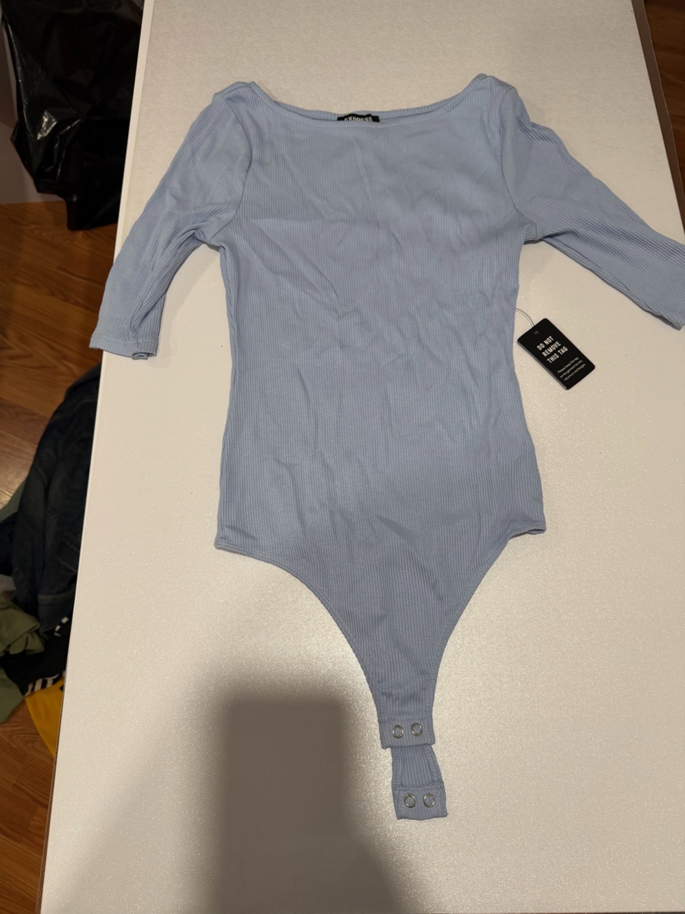 Express Light Blue Ribbed Kids One-Piece Bodysuit